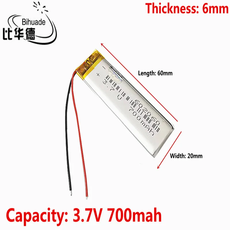 602060 3.7V 700mAh  Lithium Polymer Li-Po li ion Rechargeable Battery Lipo cells For Electrograph PDA Portable Speaker toys