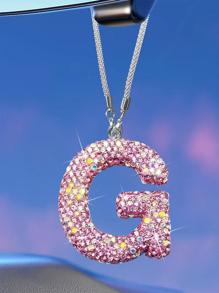Fashionable High-end Pink Broken Diamond Letters Pendant Accessories DIY Car Interior Decoration Necklace Ready Stock