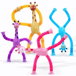 1PCS Children Suction Cup Toys Stretchy Tube Stress Relief Telescopic Giraffe Puzzle Toy Sensory Bellows Anti-stress Squeeze