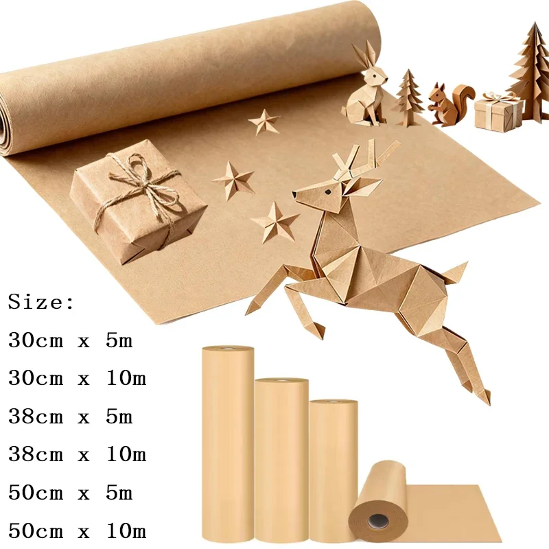 

5/10M Brown Kraft Paper Roll, Eco-Friendlys Wrapping Paper for Gift Box Bouquet Craft, Degradable Packaging Materials