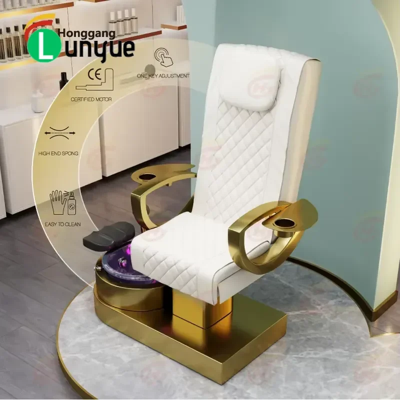 Luxury Golden Foot Massage Pedicure Chair with Manicure Belt 4 Sets for Beauty Spa Customizable Logo Professional Nail