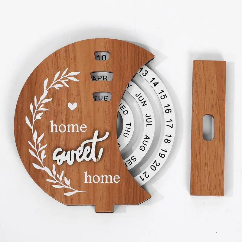 Wooden Perpetual Calendar Rotatable Time Record Card Reusable Disk Calendar Handicraft Wall Hanging Crafts Xmas Birthday Gift