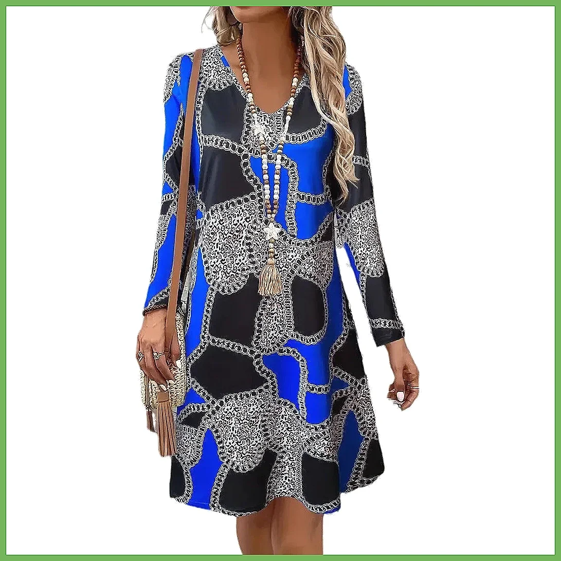Abito a trapezio con stampa floreale e scollo a V da donna 2025, elegante per feste e serate in stile bohémien