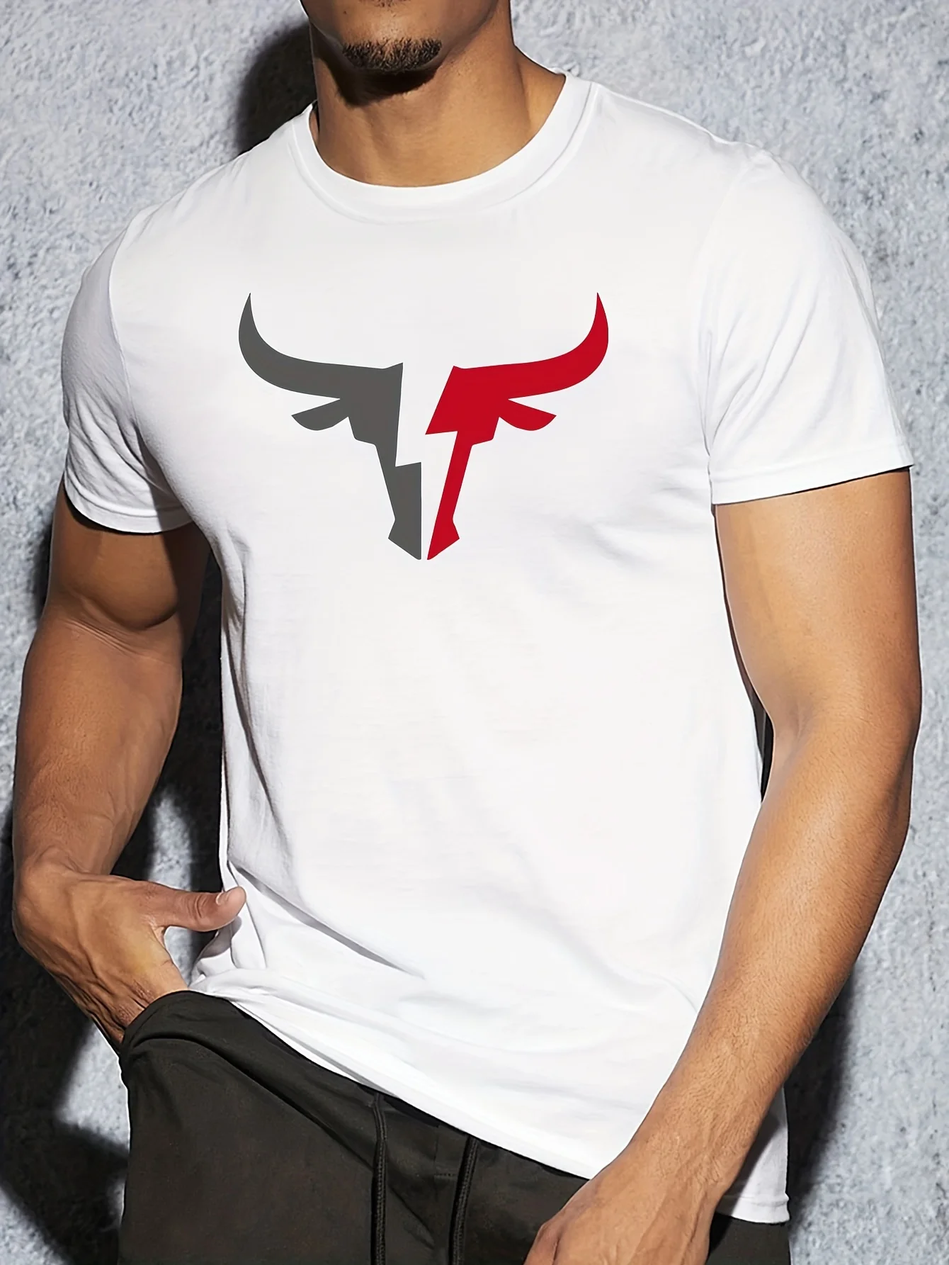 Summer men's 100% cotton comfortable casual loose fit plus size bull pattern print sports round neck short sleeved T-shirt top image 3