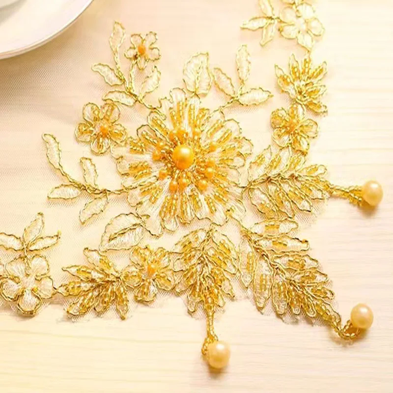 Table decoration and accessories gold beads embroidery placemat kitchen Christmas flower table place mat cloth wedding coaster