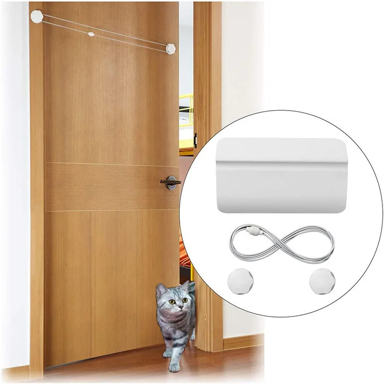 Automatic Pet Cat Door Opener Elastic Cord Cat Entry Doorway Door Drilling Easy Installation Punch-free Closers Open Door Hole