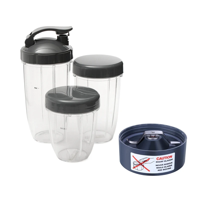 

7 Pcs For Nutribullet Juicer Parts: 6Pcs 3 Replacement Cups + 3 Lids & 1Pcs Extraction Blade 600W Straight Blade Gasket