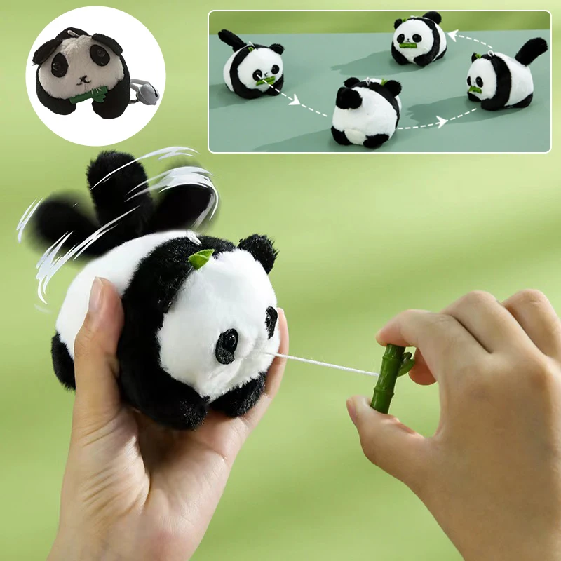 Pelúcia Panda Boneca Pingente Brinquedo, Puxar a cauda da corda, Movable Kawaii Anime Plushie, Chaveiro Divertido, Presente, 1Pc