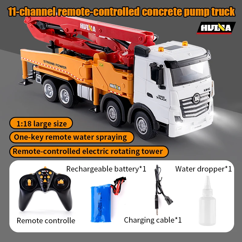 Huina 1381 Water Jet Sound Light Cement Truck Alloy Electric Remote Control Engineering Car Excavator Model Boy Toy Gift