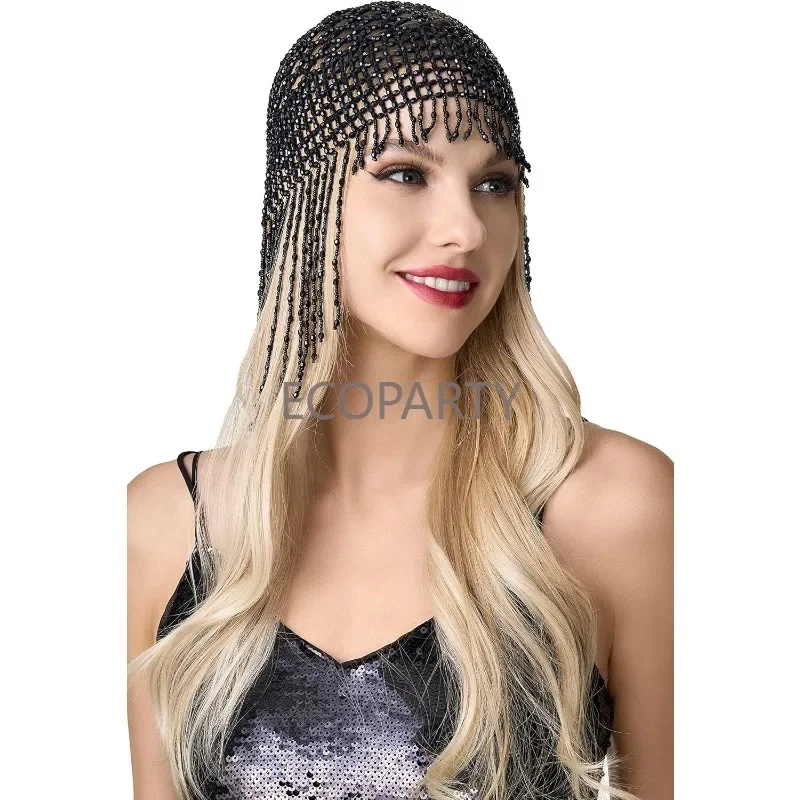 1920s Beaded Cap Roaring  Beaded Flapper Belly Dance Cap Cleopatra Headpiece Exotic for Christmas Halloween Retro Themed Party