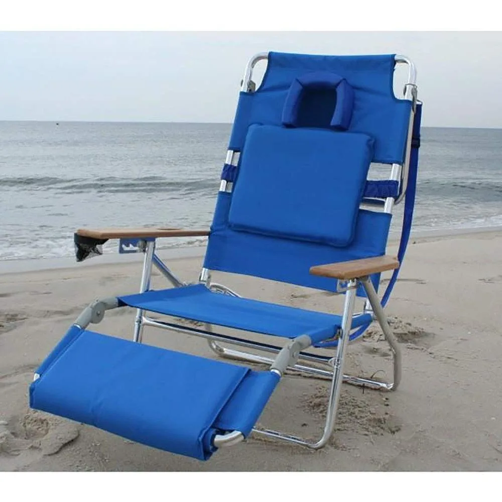 

Deluxe Padded 3-N-1 Outdoor Lounge Reclining Beach Chair, Blue (2 Pack), Customized