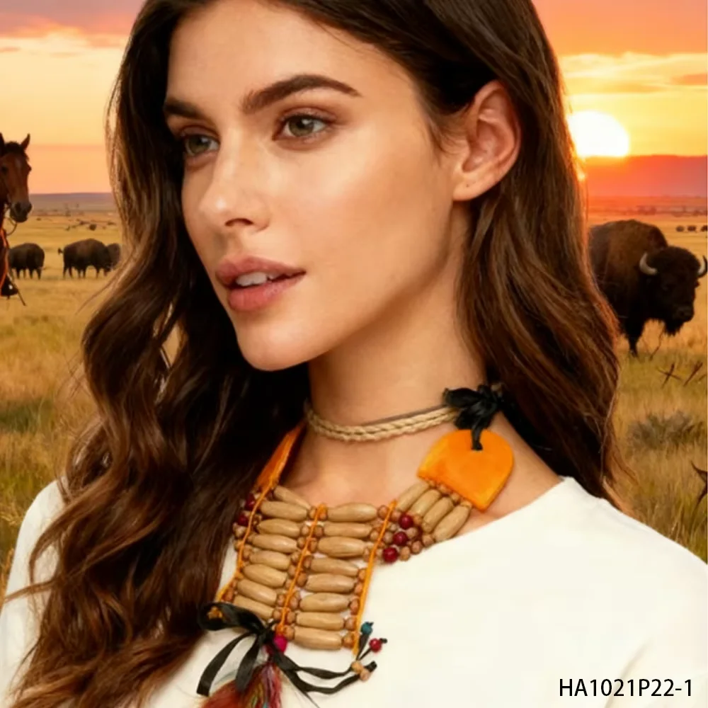 قلادة من الخرز الخشبي من PESENAR، قديمة وملفتة للنظر، تضيف النمط القبلي البدائي إلى النمط الهندي كعنصر شخصي