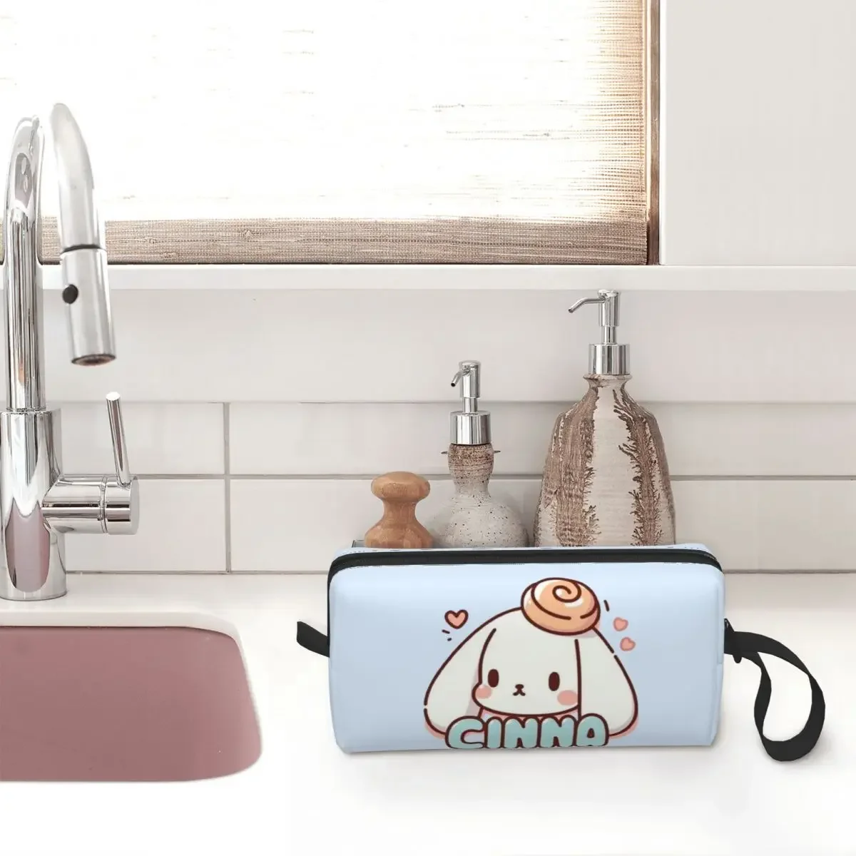 Cinna Cute Kawaii Cinnamon Roll Makeup Bag Travel Cosmetic Bag for Men Women Puppy Cinnamoroll Toiletry Bag Storage Pouch Bag