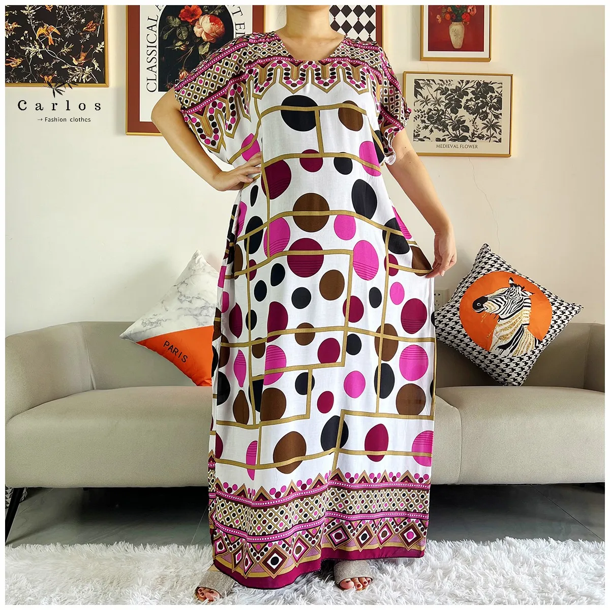 New Style Short Sleeve 2 Pieces African Dashiki Floral Printing Loose Cotton Caftan Lady Summer Maxi Casual Dresses Vestidos