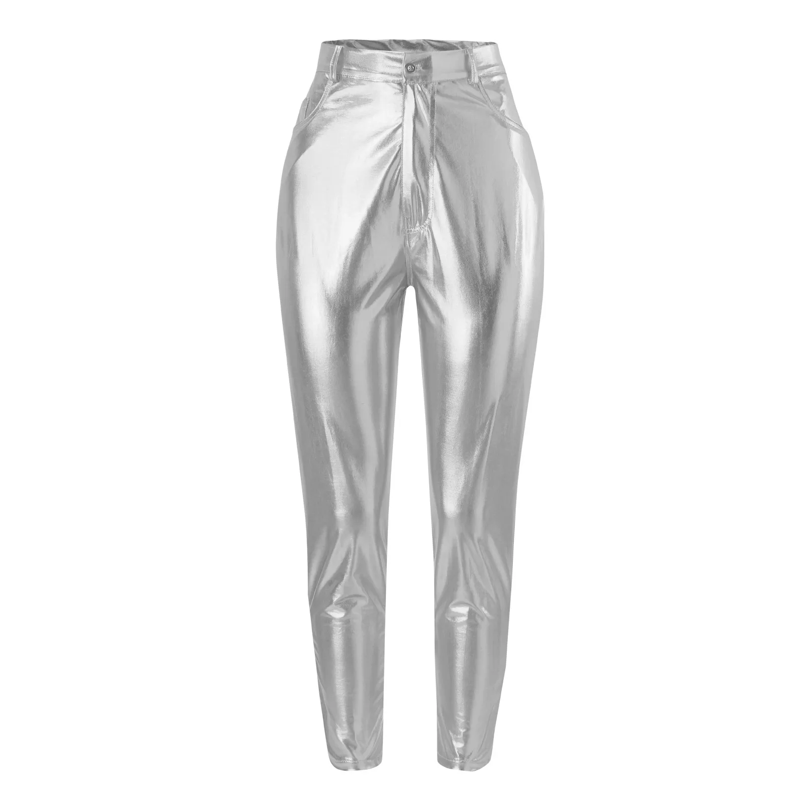 Leggings in Pu pantaloni Sexy oro argento nero collant a vita alta pantaloni a matita donna Streetwear Leggings Skinny in ecopelle