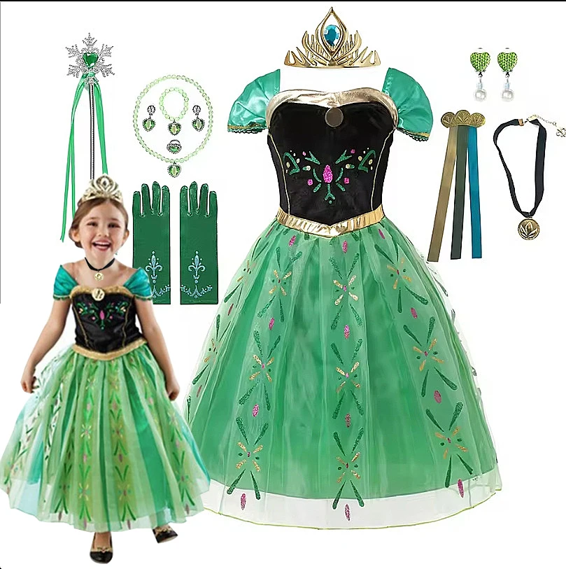 Anna traje para crianças menina fantasia vestido de festa de aniversário vestido de princesa carnaval festa crianças roupas impressão completa vestidos