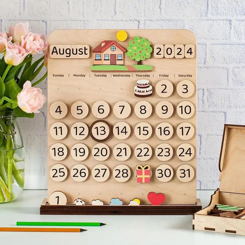 Kids Magnetic Calendar KidsCalendar With Wooden Numbers Magnetic Calendar Monthly Planner Board For Home Offices School