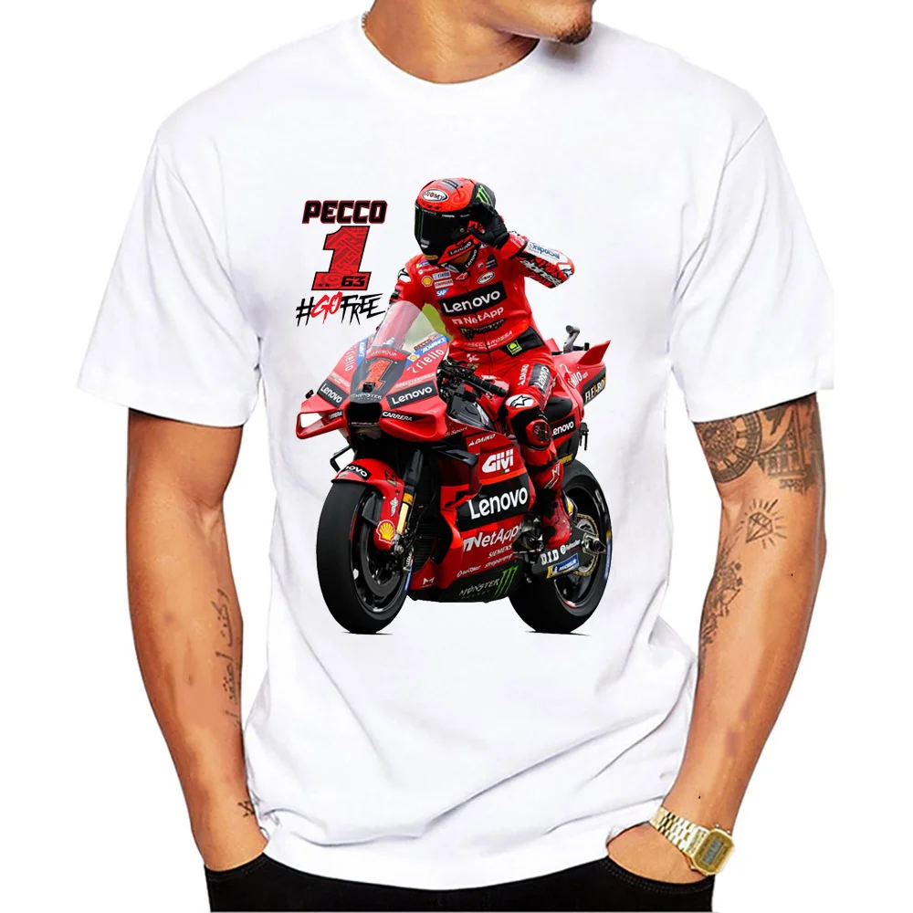 

2023 New Francesco 63 Pecco Bagnaia 1 Cycling T-shirt Hip Hop Boys Rider Casual T-shirt Men's Motorcycle Sports White T-shirt