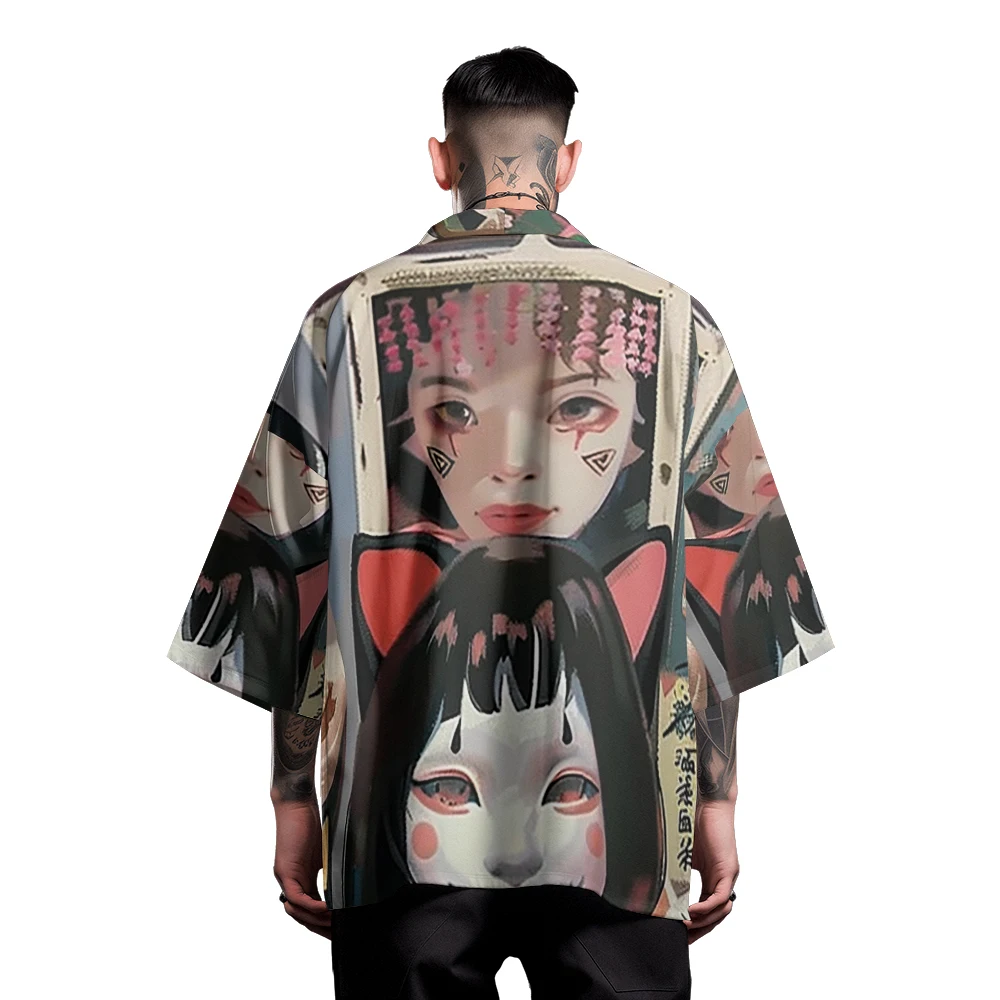 Classic Chinese Style Design Sense of The National Trend of Anime Characters Pattern Printed Robe Men's Casual Kimono Men's Tops