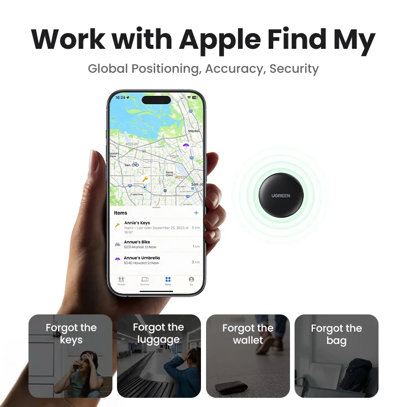 UGREEN-rastreador de enlace inteligente, dispositivo de seguridad con Apple Find My Key, Bluetooth, para auriculares, equipaje, MFi, buscador de