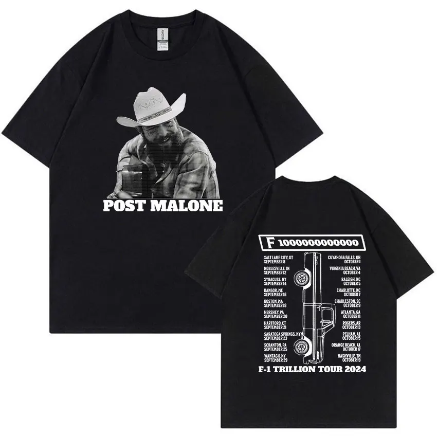 Rapper P-Posts M-Malones The F-1 Trillion Tour 2024 T Shirts Men's Hip Hop Oversized Cotton T-shirt Retro Fashion Clothing Tees