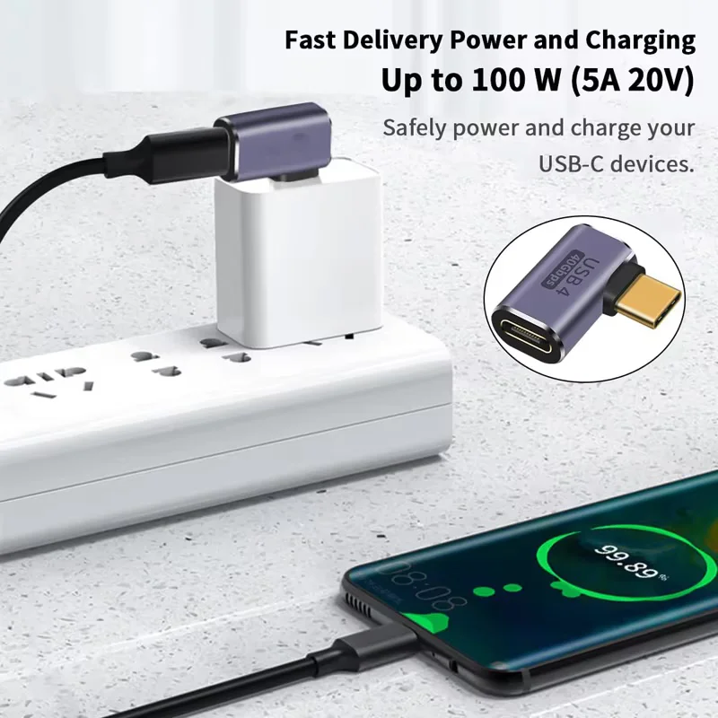 PD 100W USB4.0 40Gbps Type C 90° Degree Adapter 8K 60Hz Video OTG Adapter USB C to Type C Fast Charging Converter For Macbook - view 4