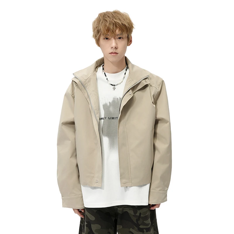 IEFB Korean Style Men's Coats Casual Fake Two-piece Patchwork Solid Color Stand Collar Short Male Jackets Autumn Stylish 9C7560