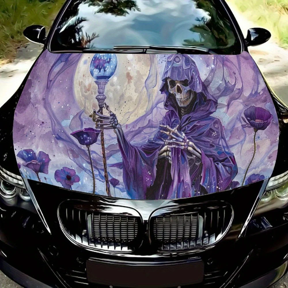 

Fantasy Purple Realm Skull Wizard Pattern car hood stickers, waterproof self-adhesive, scratch resistant, easy to stick, durable