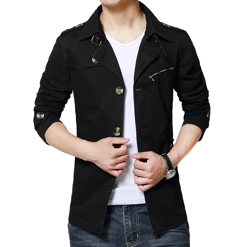 

Single Breasted Men British Style Jacket Casual Business Trench Coat Fashion Windbreakers Jackets Mens Leisure Overcoat Male