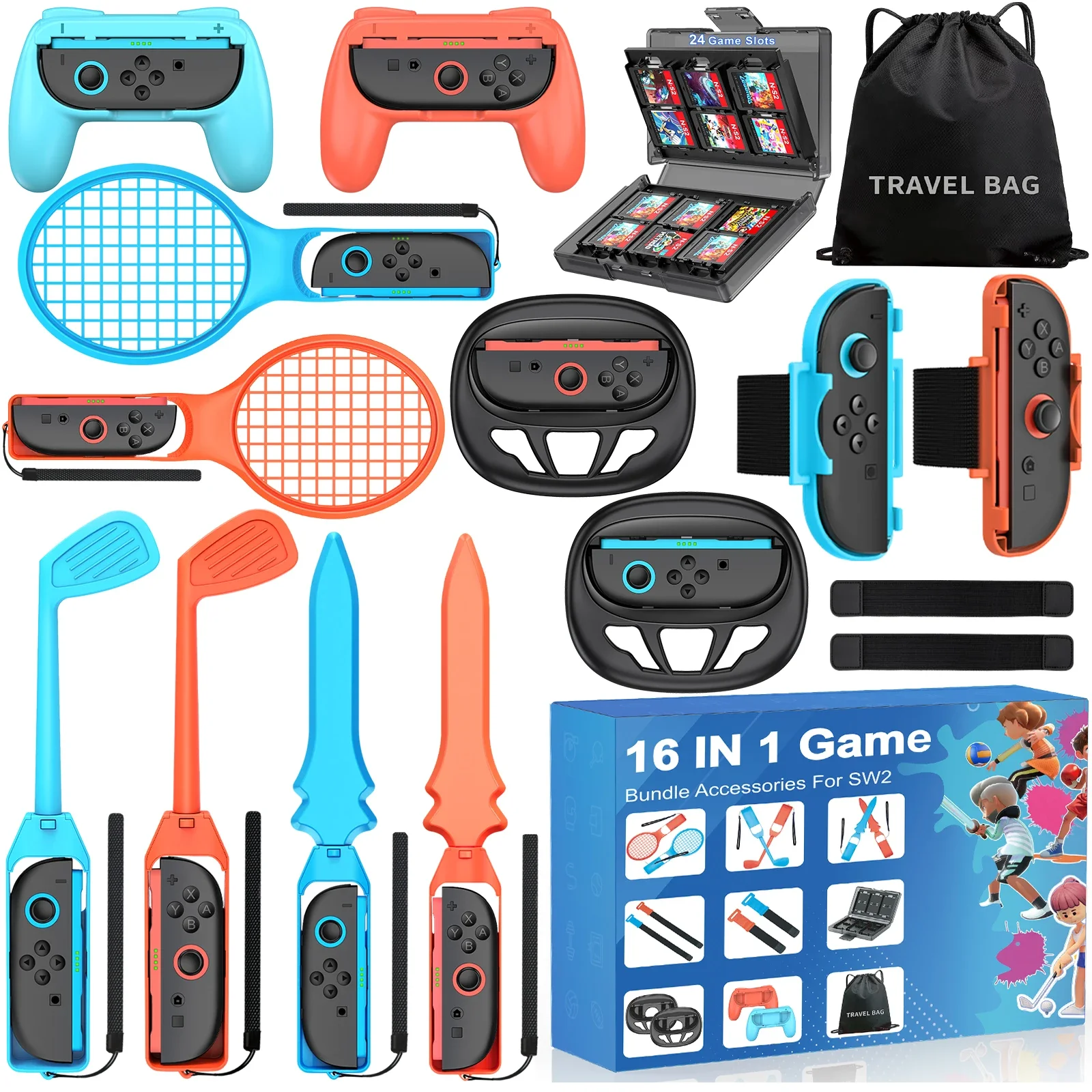 

DinoFire SA200 All In One 16 в 1 SA200 для Switch 2, спортивные аксессуары для игрового комплекта sw2, ремешок для теннисной ракетки для гольф-клуба