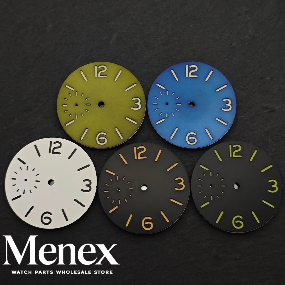 Menex 37mm Watch Dial Fit ETA 6497 ST3600 Hand Winding, Small Second Sub-dial at 9, Luminous Numerals Multi Colors, Watch Parts