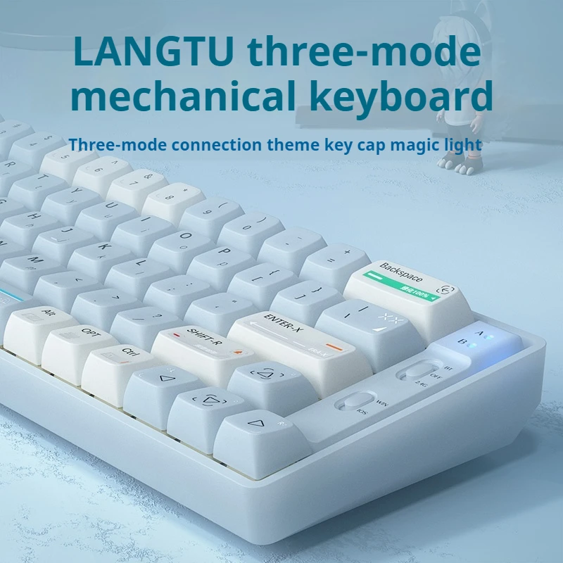 Lang Tu Tri-Mode Mechanical Keyboard Full Key No Punch Color Light Effect Ergonomic Design Long Battery Life Games Office