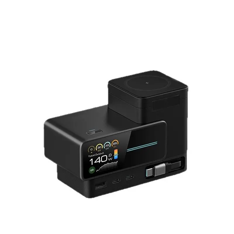 B63B-Charging Station Max 140W Gan Wireless Charge Type-C Retractable Cable USB-A 6-In-1 For