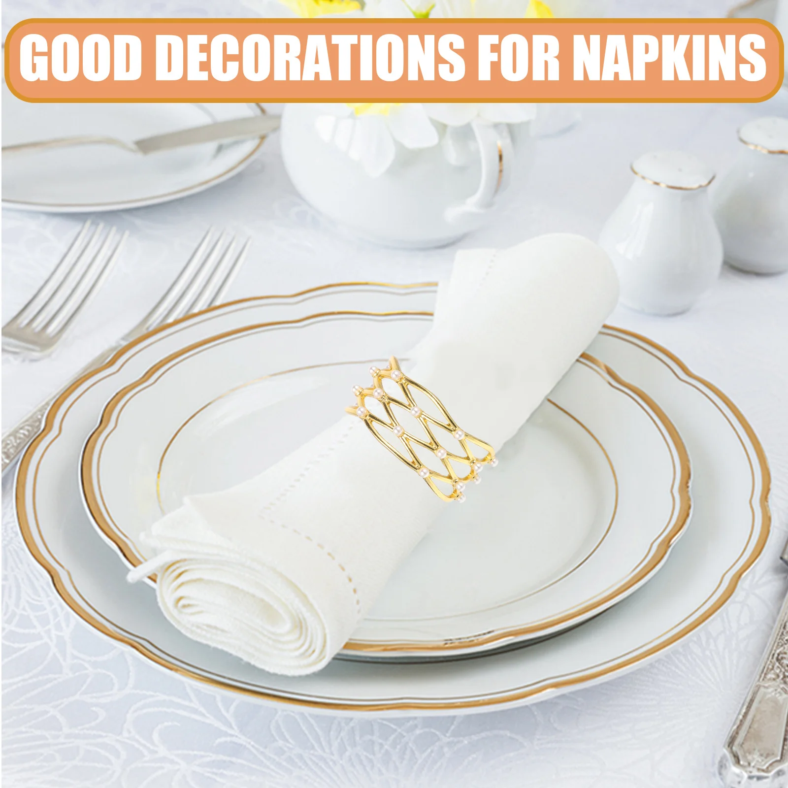 

6 Pcs Napkin Metal Rings Wedding Pearl Unique Practical Table Modern for Simple