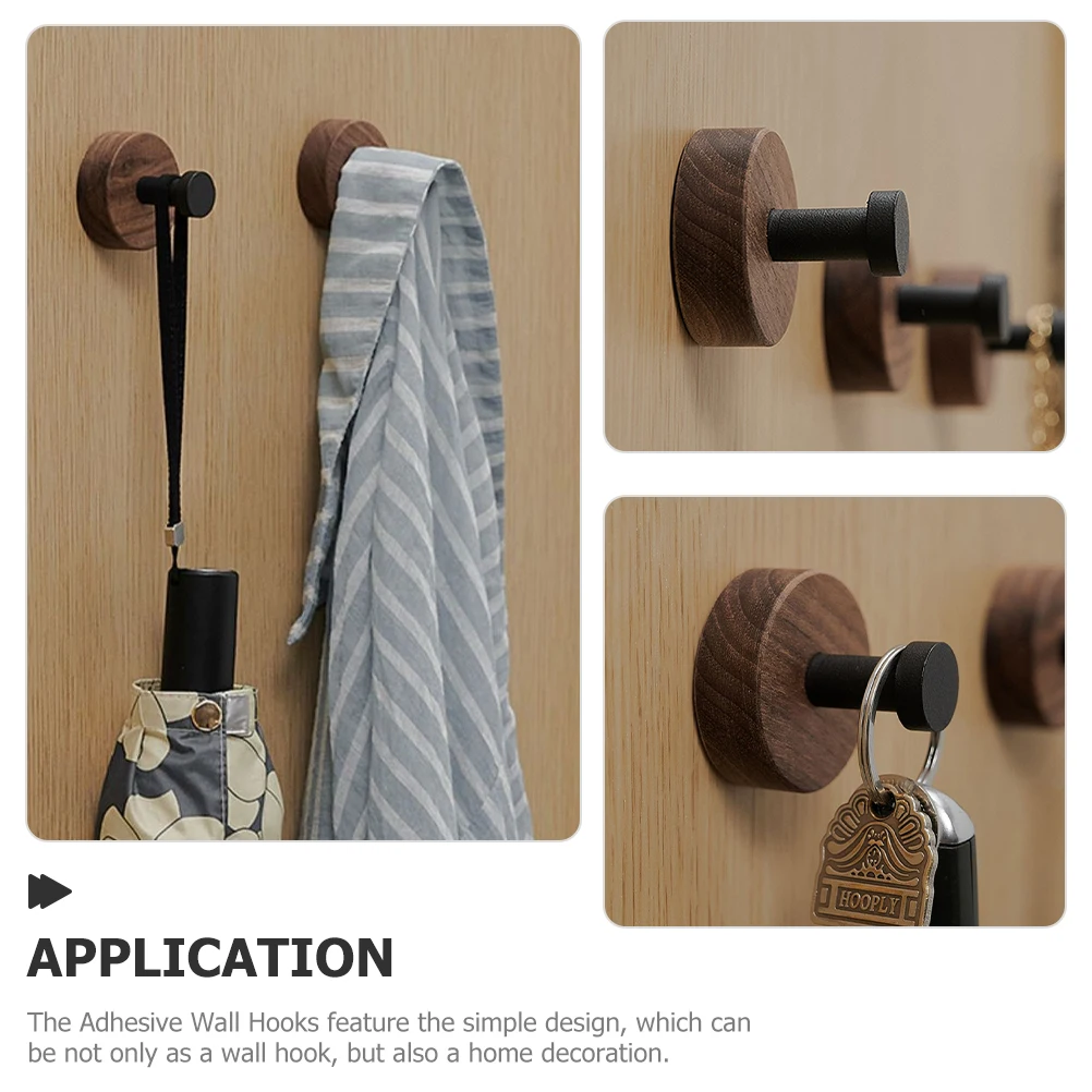 

2pcs Solid Adhesive Wood Wall Hooks Black Walnut Hanging Coat Hooks Wall Mount Bathroom Bedroom Coat Storage