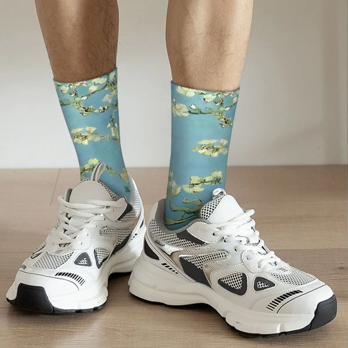 Crazy-calcetines de compresión con estampado de Van Gogh Almond Tree para hombre, calcetín informal de estilo Hip Hop, Harajuku, Van Gogh, patrón de calidad feliz