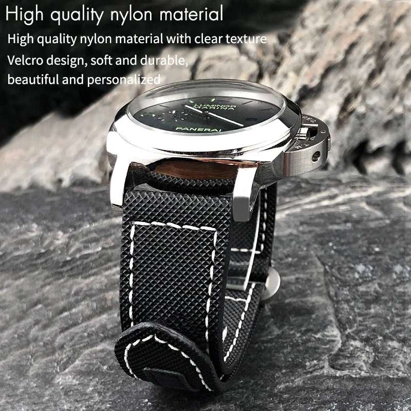 24mm Nylon Canvas Leather Watchband for Panerai LUMINOR PAM01118 01663 PAM441 Carbon Fiber Strap Watch Bracelets