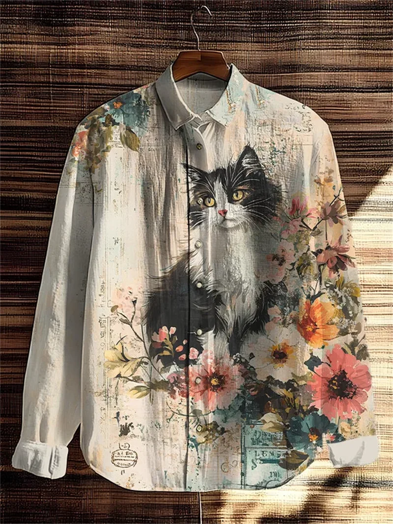 

Новая мужская льняная гавайская рубашка с длинным рукавом, повседневная, с животным принтом, модная, в ретро-стиле, с 3D-печатью.