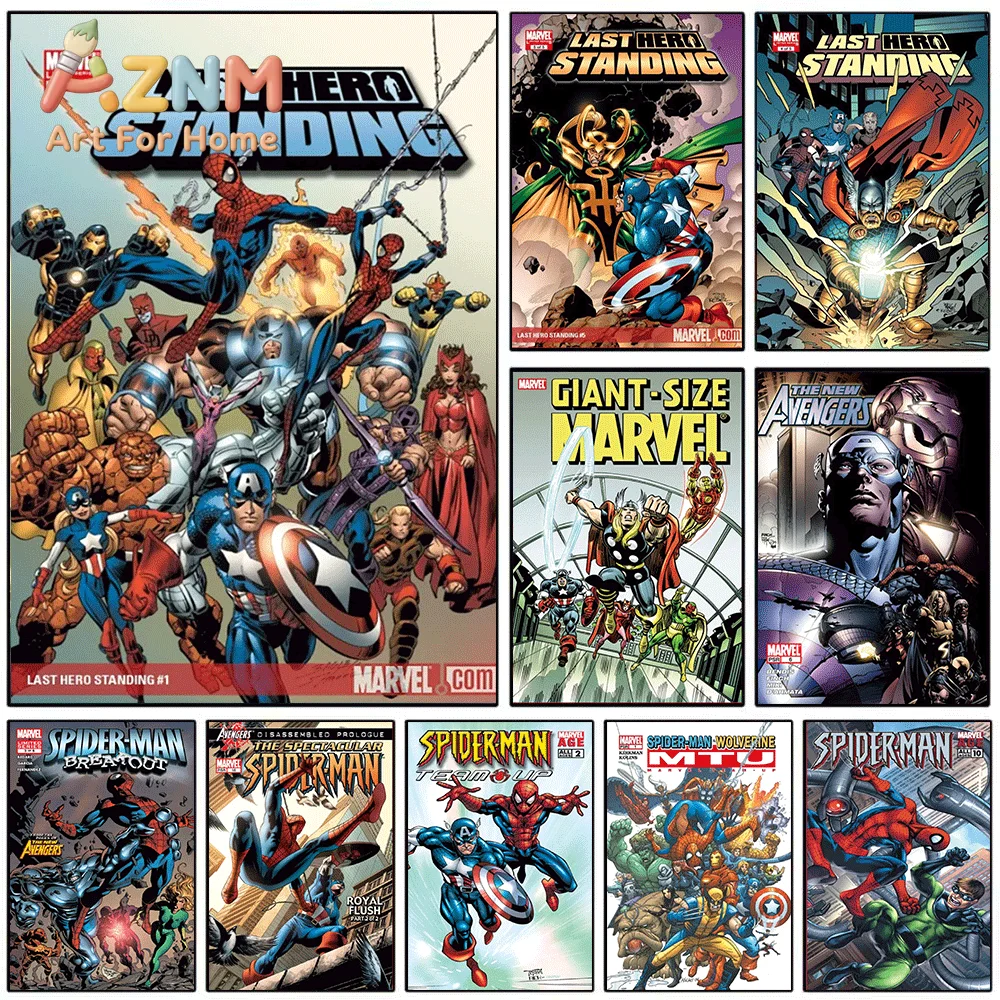 Last Hero Standing Marvel Superhero Comic Canvas Print, Comic Cover Graphic Art Poster, Frameless Canvas Wall Picture for Man