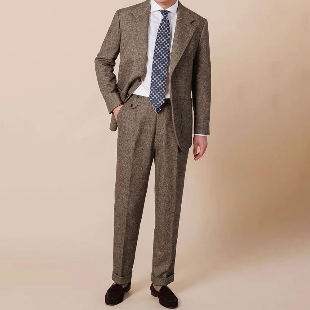 

Business Men Suit Single-breasted Notch Lapel 2 Pieces(Jacket+Pants) Male Blazer and Trousers Formal Wedding Party Set