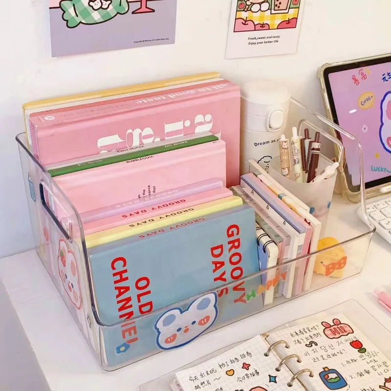 Imagem -02 - Kawaii Desktop Storage Box Estudante Multi-função Prateleira Pen Holder Office Desk Decor Organizer Cosméticos Papelaria Box