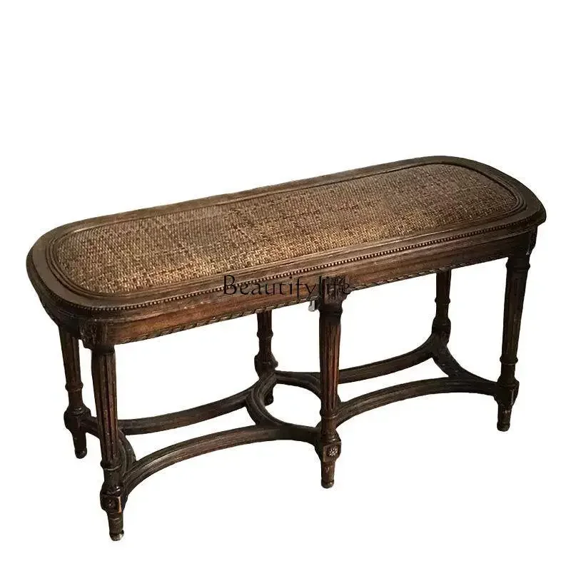 

yj21 Medieval rattan bench solid wood bed end/personalized soft bag stool