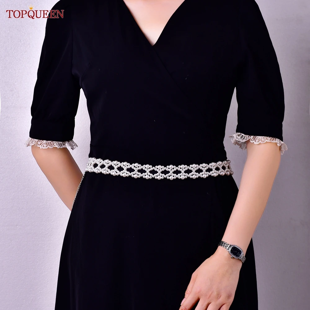 TOPQUEEN Handmade Beaded Wedding Belt Accessories, Beaded Bridal Waist Chain , Adjustable Banquet Dress Decoration S261