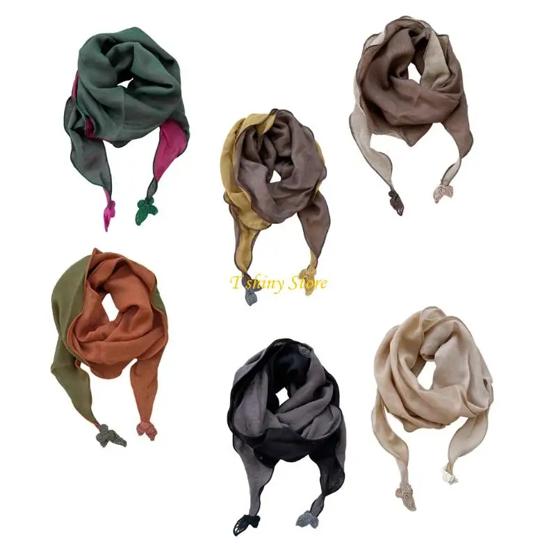 

N58F Vintage Charm Double Color Scarf Headwear Cotton Linen Linen Winter Cold Mostration