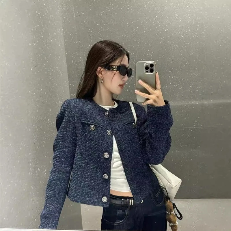Short Style Fragrant Jacket Single Row Retro 2026 Spring Autumn High-end Casual Loose New Long Sleeved Temperament Top For Women