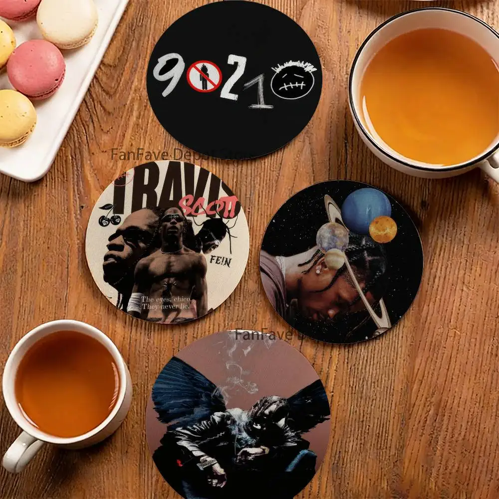 

Rapper T-Travis S-Scott Round Coaster Non-slip table mat Insulated Coasters Kitchen Dining Room Tabletop Decor