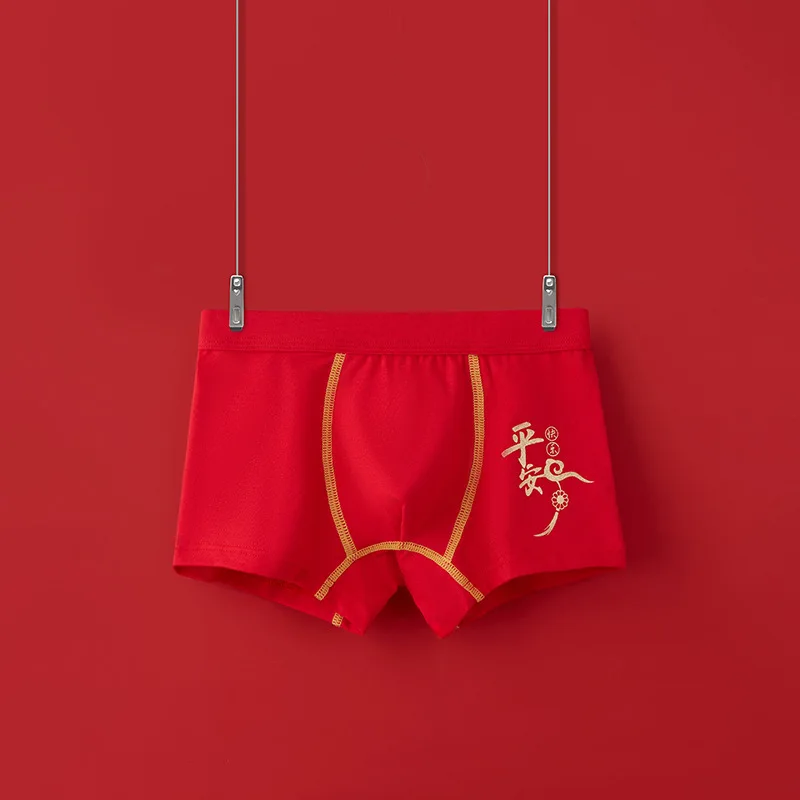 Boy Red Boxers Pure Cotton Soft Quality Underpants Rabbit Year Good Luck Boxers Size 90-155 Healthy Pants Boy Comfortable Boxers