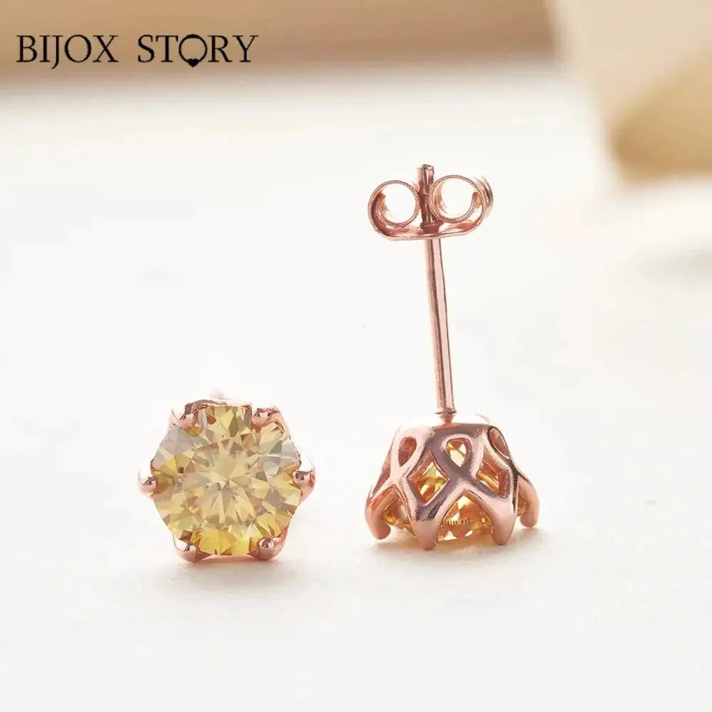1CT Colorful Moissanite Earrings S925 Silver 18k Plated Sparkling Ear Studs Fine Jewelry Certified Gem Women Men