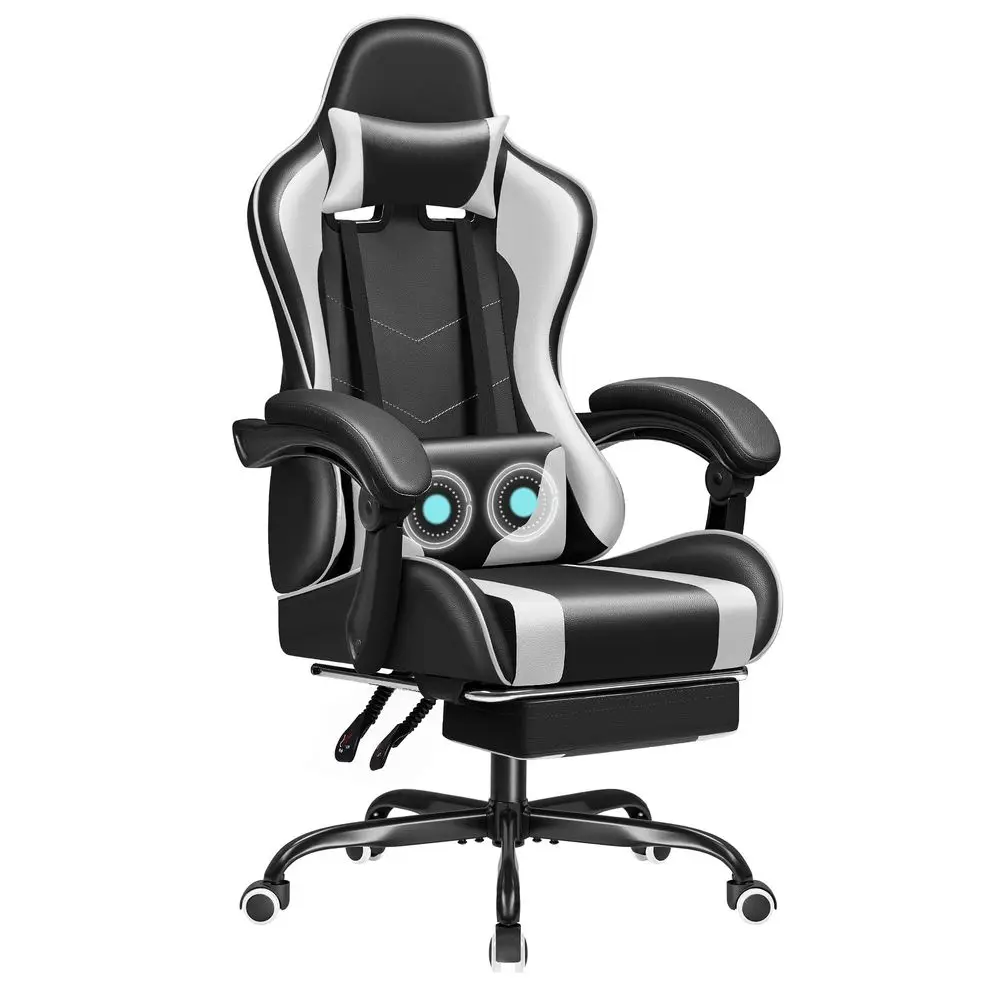 Gaming Chair Ergonomic Computer Chair with Footrest and Massage Lumbar Support, Height Adjustable Video Gaming Chair with 360 S