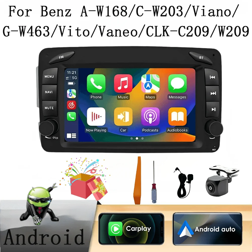 

7inch 2din Car Radio Multimedia Video Player for Mercedes Benz CLK W209 W203 W463 W168 Nav GPS Carplay Android Auto RGB Fan RDS